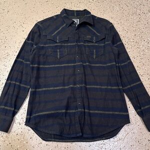 G-Star Raw Button Up Western Style Shirt In Blue Grey Yellow Size L Slim